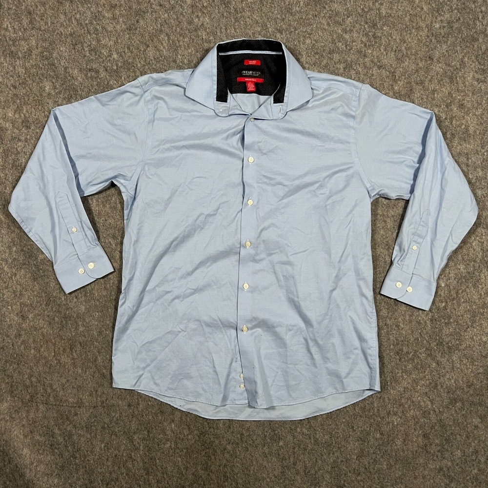 Kenneth Cole Awear-Tech Men's Button Up Shirt Size 17 Blue Slim Fit Long Sleeve - Picture 1 of 6